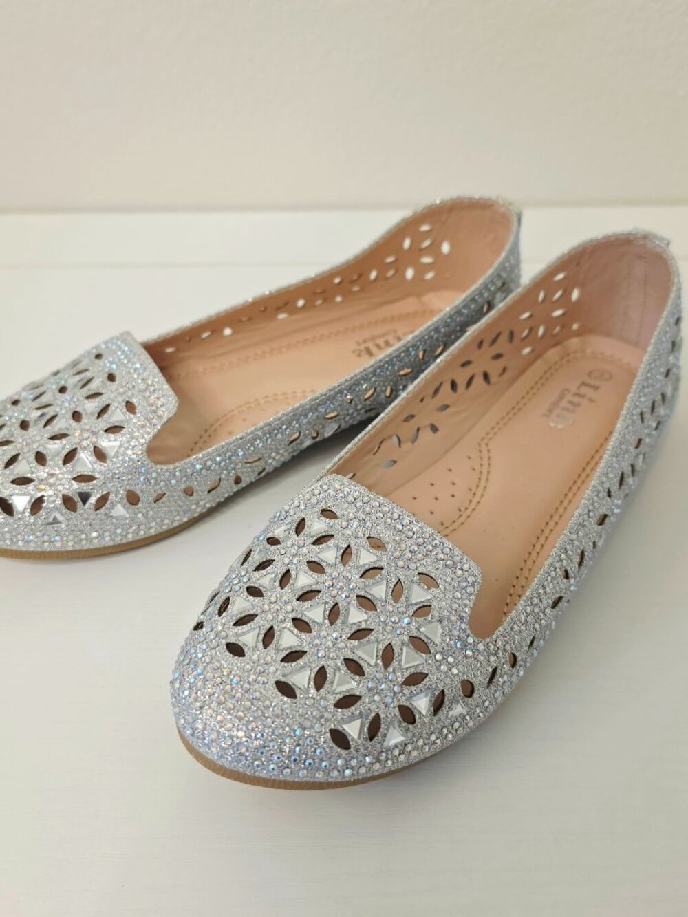 Link Comfort Girls Size 3 Rhinestone Sparkly Slip-On Dress Shoes Flats NWOB